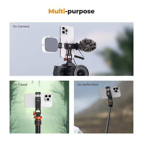 K&F Concept Metal Phone Tripod Mount, Universal Smartphone Stand with 2 Cold Shoe Mount, Adjustable Cellphone Holder