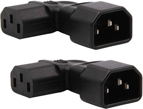 WYMECT 2-Pack Left Angle IEC C14 to C13 Power Adapter PDU Plug for