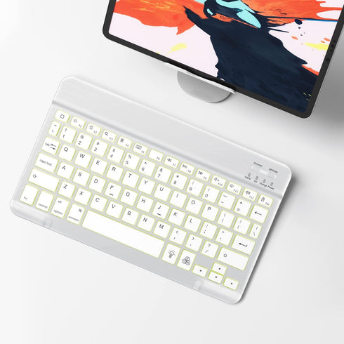 OMOTON Bluetooth Keyboard, Wireless Rechargeable Keyboard for iPad with Illuminated LED - White