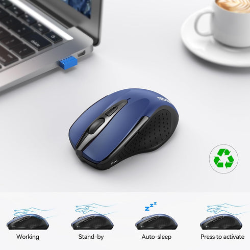 TECKNET Wireless Mouse, 2.4G & BT5.0/3.0 Silent Mouse, 4800 DPI, 6 Buttons, Wide Compatibility - Blue