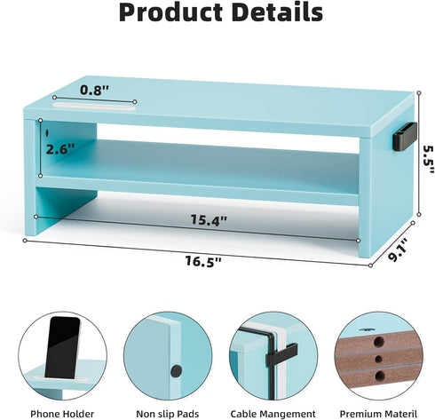 16.5 Inch 2 Marbrasse Monitor Stand Riser, Tier Computer Printer Shelf Stand for Laptop Computer Screen Storage