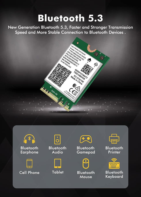 WiFi 6E Wireless Card, Intel AX210 NGW Bluetooth 5.3 Tri-Band 5400Mbps Network Adapter for Laptop, Supports Windows