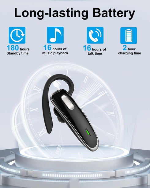 Headset V5.1, Bluetooth Wireless Hands-Free Earpiece with Noise Cancellation, Built-in Microphone for iPhone Android