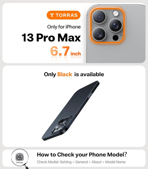 TORRAS Ultra-Thin Slim Fit Case for iPhone 13 Pro Max, Lightweight Hard PC Cover, Space Black