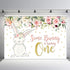 MEHOFOTO 8x6ft Bunny Girl One Birthday Party Backdrop - Spring Pink Floral Glitter Gold Rabbit Photography Background