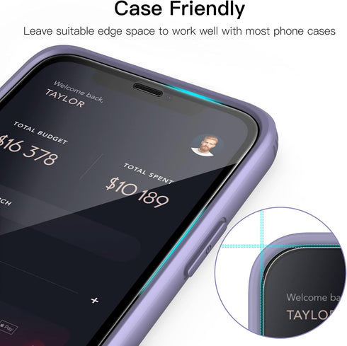 JETech 3-Pack Full Coverage Tempered Glass Screen Protector for iPhone 11/XR 6.1", Black Edge, HD Clear, Case-Friendly.