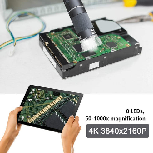 WiFi USB Digital Handheld Microscope, 50 to 1000x Wireless Magnification, 4K Camera with Metal Stand for iPhone Android