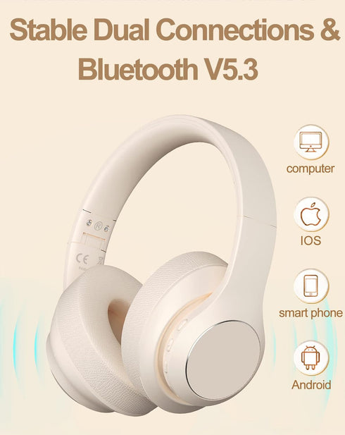 Wireless Bluetooth Headphones Over Ear, 40 Hours Playtime with Microphone, Foldable Lightweight Headset with HiFi