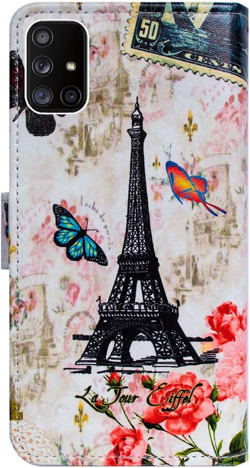 Case for Galaxy A71 5G - Paris Tower Butterfly Leather Flip Wallet Cover with Card Slot Holder