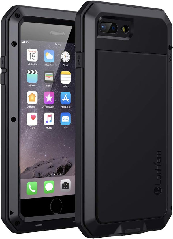 Lanhiem Heavy Duty Shockproof iPhone 7 Plus / 8 Plus Case, Tough Armour Metal Case, Black