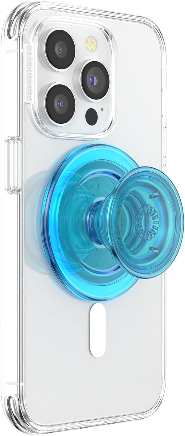 PopSockets Phone Grip Compatible with MagSafe, Wireless Charging Compatible - Electric Blue Translucent