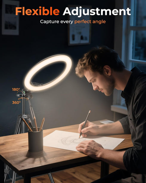 SENSYNE 50" 3 10 Ring Light with Stand, Phone Tripod for iPhone & Android, LED Ring Light with Remote, Color Modes