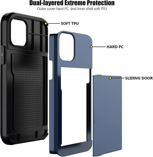 Nvollnoe 12/iPhone 12 12/12 for iPhone Pro Case with Card Holder Heavy Duty Protective Dual Layer Shockproof Hidden
