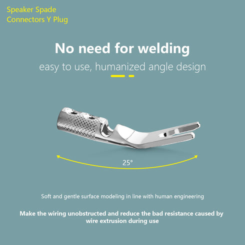Tertullus 8 Pcs DIY Y Plugs, Pure Copper Speaker Spade Connectors, 45 Degree Rhodium Plated Screw Locking Adapter