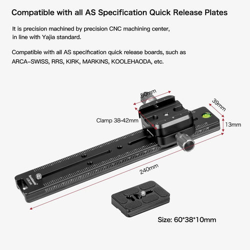 Koolehaoda 240mm Professional Rail Nodal Slide Metal Quick Release Clamp, Dual Dovetail Camera Bracket Mount