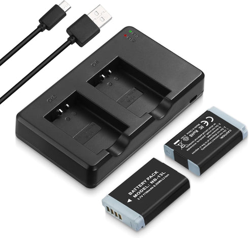 NB-13L Battery 2 Pack Replacement Li-ion Batteries and USB Dual Charger for PowerShot G1X G5X G7X Mark II III
