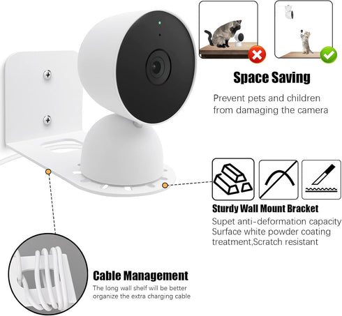Metal Wall Mount Holder for Google Nest Indoor 2nd Generation Wired Security Cam, White