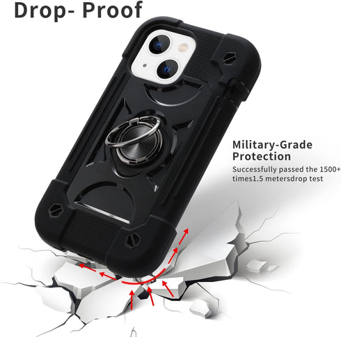 MARKILL iPhone 14 & 13 Case, Black, 360° Rotating Ring Stand, Military Grade Drop Protection, Rugged Heavy Duty Cover