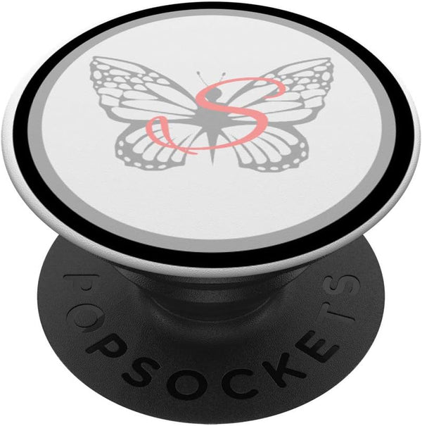 Letter S with Butterfly PopSockets PopGrip: Swappable Grip for Phones & Tablets for Easy Handling