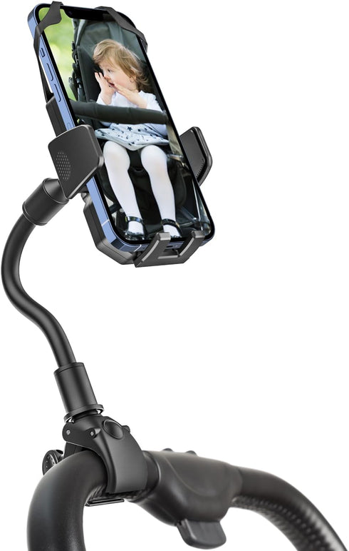woleyi Gooseneck Stroller Phone Holder, Cell Phone Mount Pole Clamp for Baby Stroller,