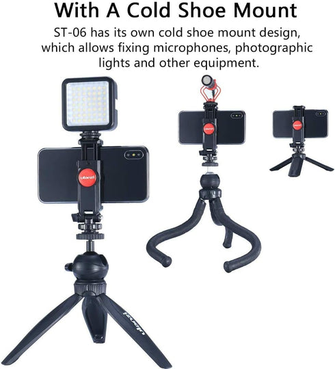 ULANZI ST-06 Camera Hot Shoe Phone Holder, Flexible Tripod Mount Adapter with Cold Shoe for Microphone LED Light