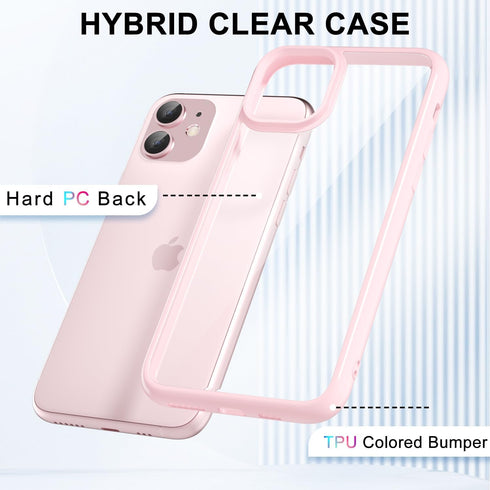 iPhone 11 Case Clear, Transparent Hybrid Phone Case with Hard Plastic & Soft Silicone Bumper, Light Pink, Non Yellowing