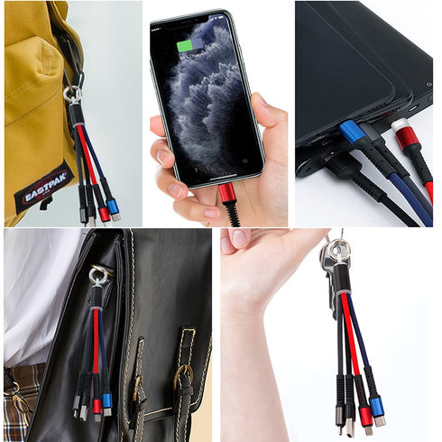 3 Pack 3 in 1 Nylon Braided Multifunction USB Charging Cable Set, Fast Charger Cords for Home, Office, Car.