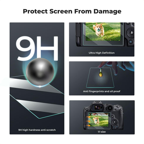 K&F Concept 3pcs Screen Protector for Canon EOS R6 II/R6/R7, Ultra Clear Tempered Glass with Hot Shoe Cover