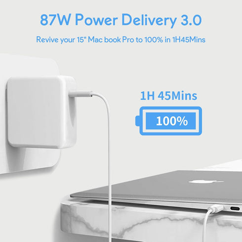 Mac Book Pro Charger - 87W USB C Power Adapter for 13/14/15 Inch Models After 2016, Includes Charge Cable