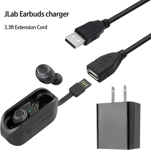 Charger Charging Cable fits for JLab Go Ai Pop/Sport, JLab Epic Air an/Sport ANC, JLab JBuds Air/Sport/Executive/ANC/Play Gaming/Pro Wireless Bluetooth Earbuds Case
