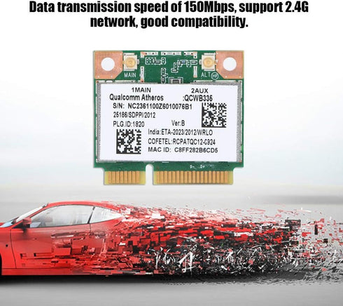 ASHATA Network Card for Qualcomm AR9565 QCWB335, 150M Mini PCI-E Bluetooth Wireless Network Card for HP/DELL/ACER