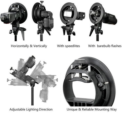 Godox S Type Bracket Bowens Mount Holder for Speedlite Flash Snoot Softbox Beauty Dish Reflector