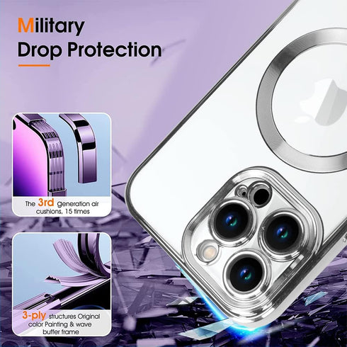 ZIYE iPhone 15 Pro Max Case - Magnetic, MagSafe Compatible, Clear Plating, Soft TPU Bumper, Full Camera Protection,