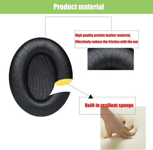 Sennheiser HD201 HD201S HD206 HD180 Ear Pads - Black Protein Leather Replacement Accessories for Resilient Comfort.
