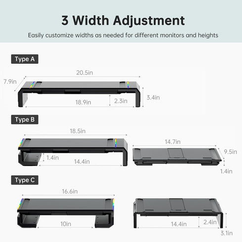 Dual Monitor Stand for Desk, Foldable Riser with RGB Light, Computer Monitor Stand Riser, Desktop Organizers (Black)