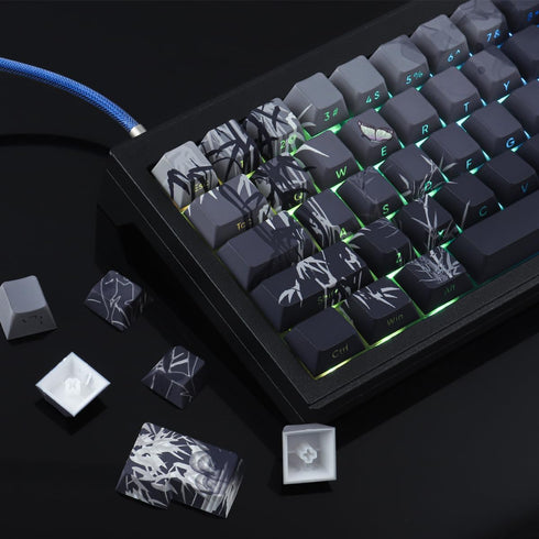 Tsungup PBT Keycaps - Side Printed 135 Keys Bamboo Sea Custom Keycaps, Gradient Grey Shine Through for Cherry MX