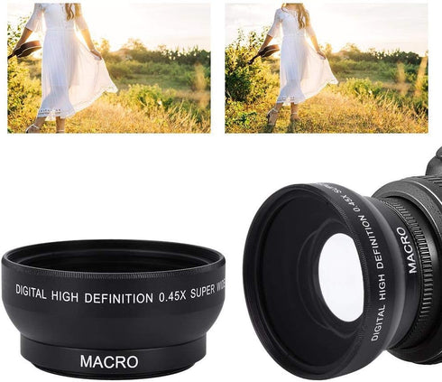 HD Wide Angle Lens with Macro Close-up 0.45X Magnification, Fits Any 49mm Diameter Lens