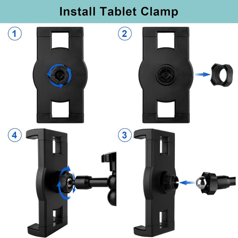 Metal Drill Base Tablet Mount, iPad Holder for Truck/Car/Van/Wall/Desk, Compatible with 7~12.9" Devices