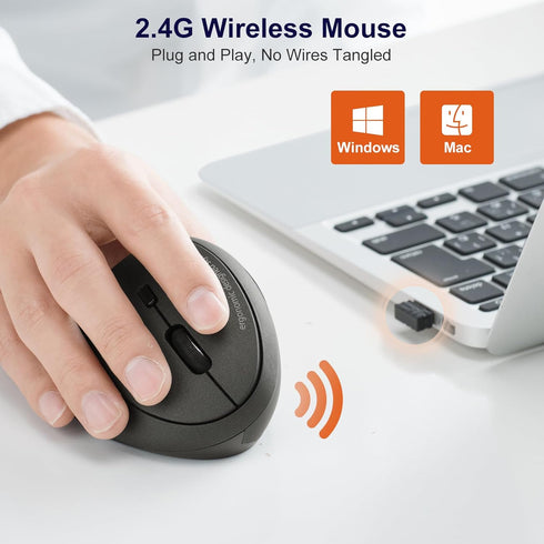 SANWA 2.4G Wireless Ergonomic Mouse, Optical Vertical Ergo Mice for Small Hands, 800/1200/1600 DPI, Black