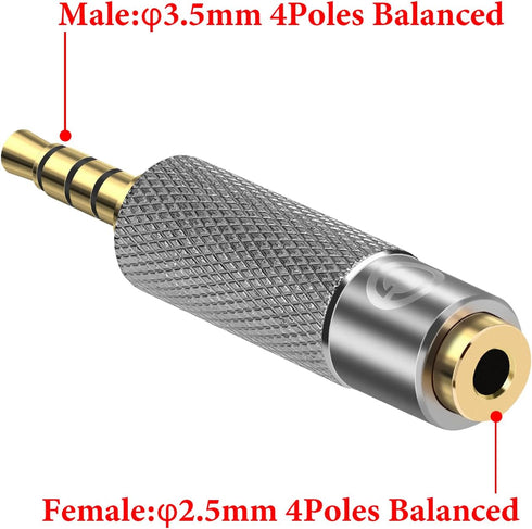 Geekria 3.5mm to 2.5mm Audio Adapter, Aluminum Alloy, Gold-Plated Pins for Player and Amplifier