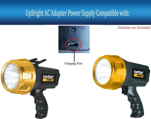 UpBright Micro USB 5V AC/DC Adapter Compatible with EverStart Maxx SL5W09E Type 2 SL3HE SL5HE 900 1000 1200 Lumens Flashlight Rechargeable Lithium LED Spotlight Ever Start Power Supply Battery Charger
