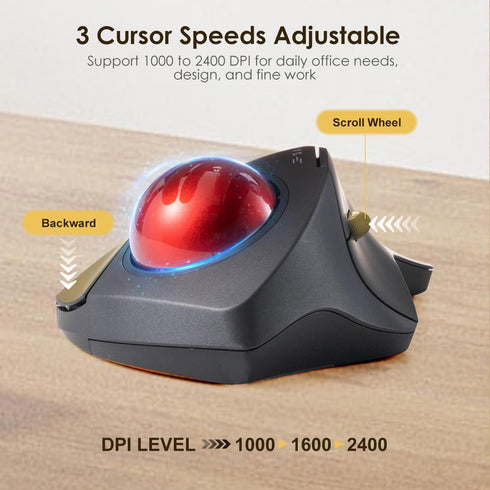SANWA Bluetooth 5.1 Wireless Ergonomic Trackball Mouse, Finger Control Roller Ball, 3 Device Switch, Silent Programmable