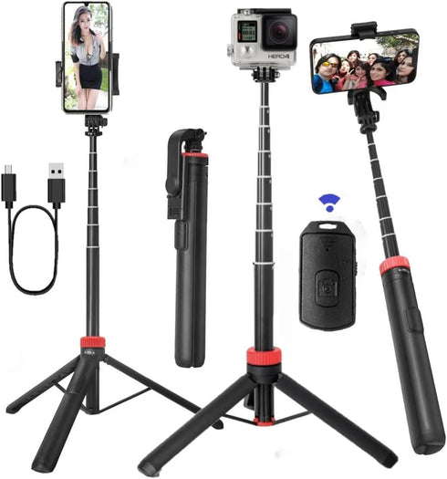 NEWYIHOKJ 66" Tripod for iPhone & Camera, Portable Phone Tripod with Rechargeable Remote