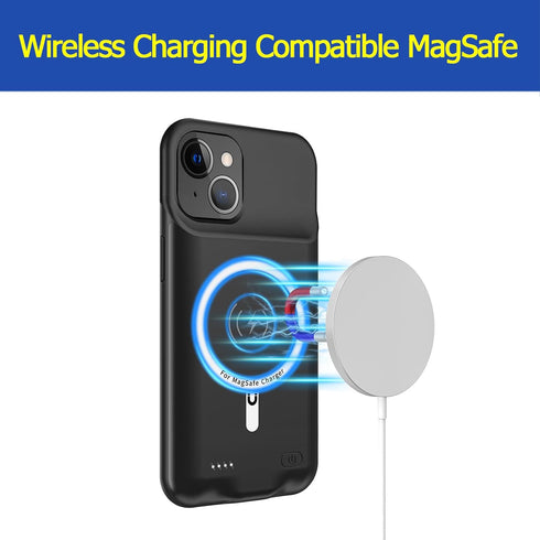 Battery Case for iPhone 13, Enhanced 10000mAh Portable Protective Smart Wireless Charging Case, Rechargeable Extended