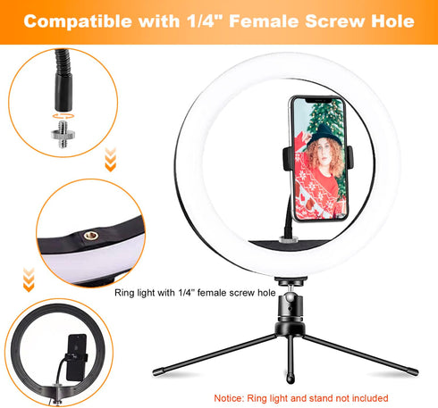 Ring Light Phone Holder - Universal Phone Mount for Ring Light with 1/4 and Hot Shoe Adapter, Flexible for Tripod Stand