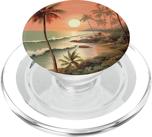 PopSockets MagSafe PopGrip for iPhone Tropical Sunset Palm Tree Beach Waves Ocean
