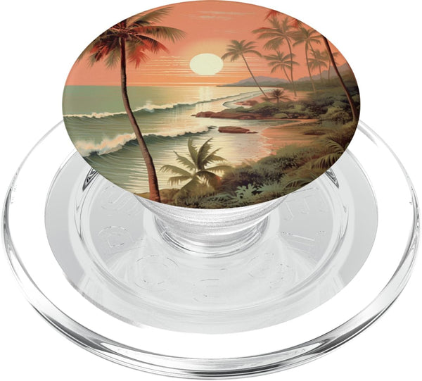 PopSockets MagSafe PopGrip for iPhone Tropical Sunset Palm Tree Beach Waves Ocean