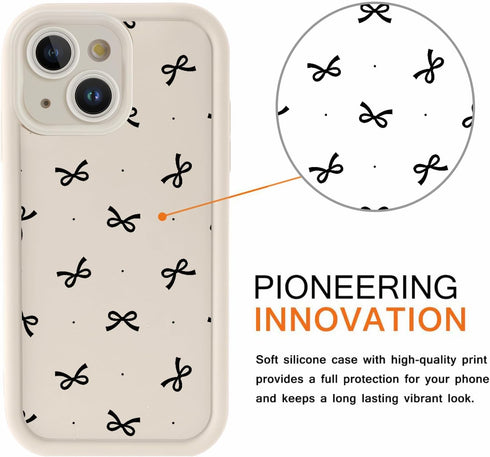 Cinysnt 15 6.1", Cute Polka Dot Black Bow Bowknot Phone Case for iPhone Case Aesthetic Pattern Print Design Cover Full