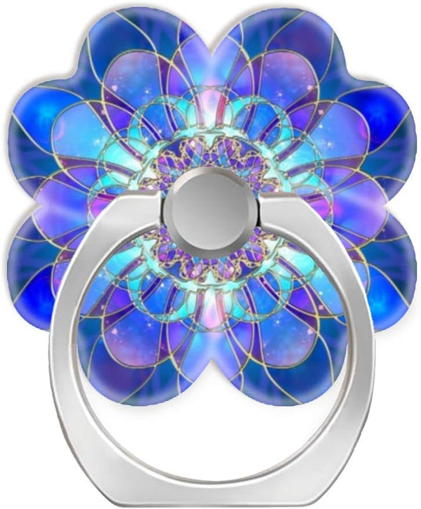 Cell Phone Ring Holder, 360 Degree Rotation Finger Stand for Smartphone Tablet - Vintage Design Blue Mandala