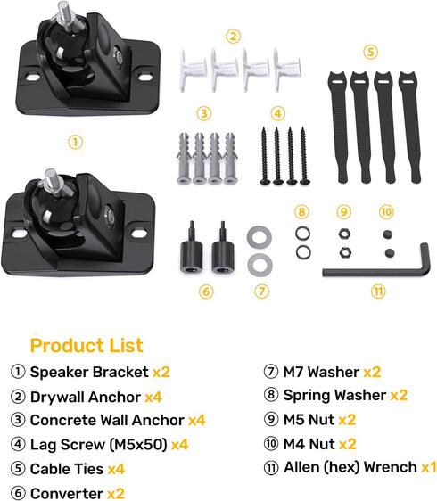 jidinung Keyhole/1/4-20 4&5mm, q990d,JBL,Sony,Roku 360 11lbs Speaker Wall Mount with Threads Universal Satellite Rear